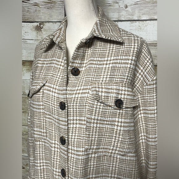 LA MIEL Gray Tan Plaid Shirt Jacket Women's Small - Picture 2 of 10